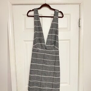 Forever 21 Black and White Glen Plaid Deep V Pinafore Dress
